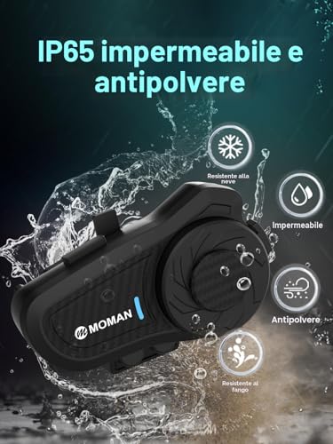 Moman H2Pro Motorcycle Intercom Pair – Universal Connectivity, Motorcycle Helmet Headset 1000M Communication System DSP & CVC Noise Reduction Hi-Fi Stereo Music Sharing FM Voice AI IP65