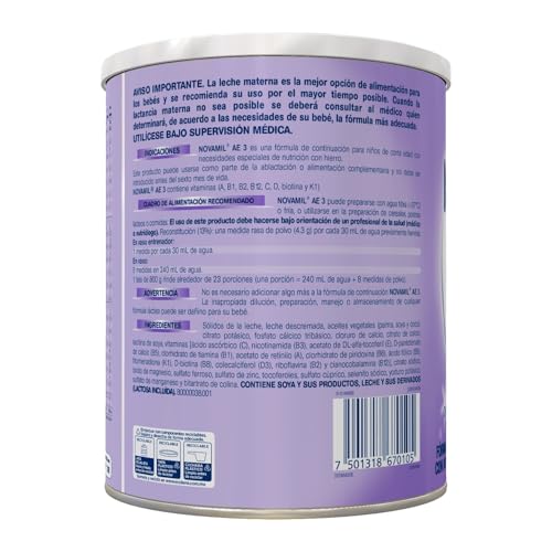 NOVAMIL AE 3 - Fórmula Etapa 3, de 12 a 36 meses edad, bote con 800g