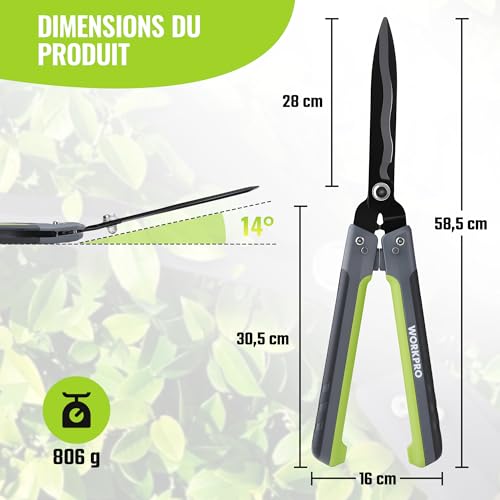 WORKPRO Foldable Hedge Shears 23 in | Garden Scissors with Wavy Blades, Professional Manual Hedge Trimmer for Shrubs, Hedges, Edging and Pruning Work