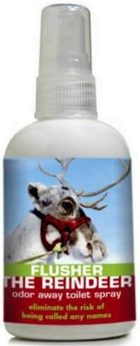 Toodaloo 4 Oz. *Flusher the Reindeer* Odor Away Toilet Spray, Spray the Loo. Prevent the Pew, Better Than a Match