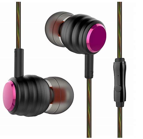 BYZ Wired Earphones, in-Ear Headphones with Mic, Wired Earbuds, Durable Cable, Ergonomic Design, 3.5mm Jack, Black+Red