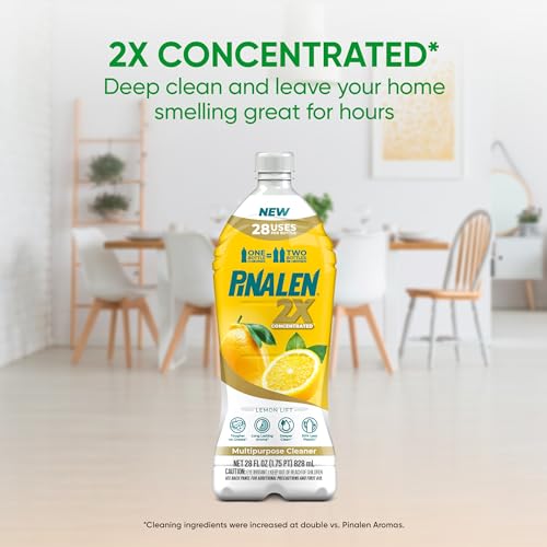 PINALEN 2X MAX AROMAS CONCENTRATED MULTIPURPOSE CLEANER – LEMON LIFT SCENT – 28 FL OZ – ALL PURPOSE CLEANER FOR KITCHEN, BATHROOM, FLOORS & OUTDOORS