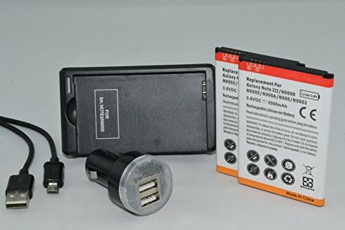 2 x 3500mAh Batteries, Wall Charger, Dual Car Charger, and Charging Cable for Samsung Note 3 III Compatible Models: N9000, N900, N9002, N9005, N9006, N9008, N900A, N900P, N900V, N900T, GT-N9000, GT-N9005, SC-01F, SGH-N075, SM-N900, SM-N900R, SM-N9000, SM-N9002, SM-N9005, SM-N9005A, SM-N9005T, SM-N9005W8, SM-N9006, SM-N9008, SM-N900A, SM-N900K, SM-N900P, SM-N900R4, SM-N900S, SM-NV900V, SMN900VZWE, B800BE, B800BK, B800BU