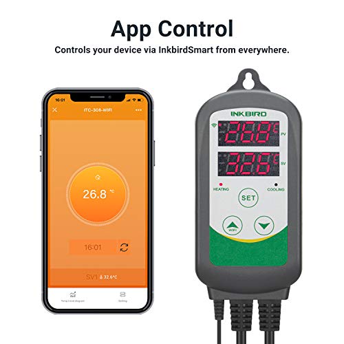 Inkbird ITC-308 WiFi Digital Temperature Controller, Wireless Temperature Controller with Waterproof Probe for Aquariums, Supports iOS/Android