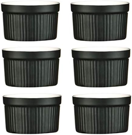 Kabalo Souffle Dessert, Pudding, Snack, Muffin, Cupcake & Crème Brulee Bowl Set Of 6 Black Kitchen Ceramic Ramekin Dish