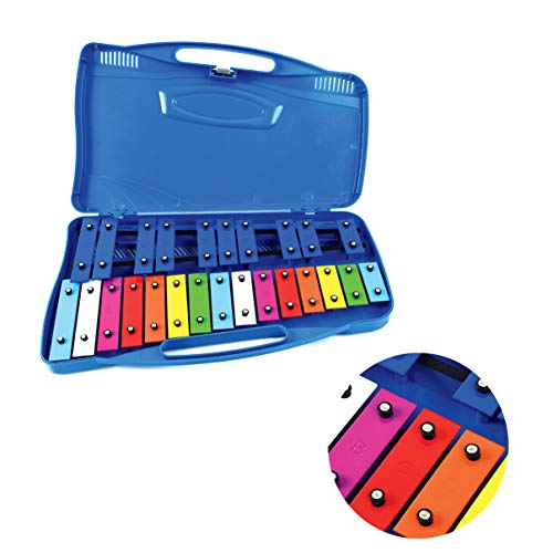 Professional Blue Plastic Soprano Glockenspiel Xylophone with 25 Metal Keys in Plastic Case - Includes 2 Plastic Beaters