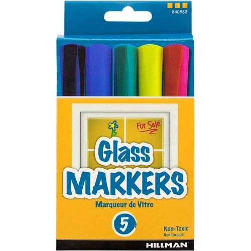 WINDOW MARKERS for Glass and Smooth Surfaces, 5-Color Pack by Hillman (black, blue, green, yellow & red) - Single 5-Pack