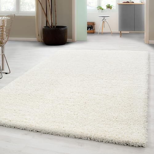 Carpetsale24 Shaggy Hochflor Teppich 200x290 cm Creme weich flauschig modern einfarbig Für große Wohnzimmer oder Esszimmer für Wohnzimmer Schlafzimmer