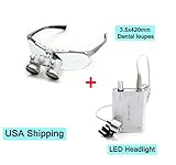 Zinnor 3.5x420mm Dental Surgical Medical Binocular Loupes Optical Glass Loupe + LED Head Light Lamp - USA Shipping (Silver)