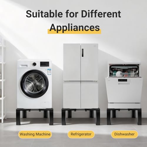 Humagineer Adjustable Black Stainless Steel Washing Machine Holder, Adjustable Range 54-73 cm, Universal Washing Machine Booster 30 cm Height, Load Capacity 500 kg