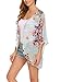 Women's Sheer Chiffon Blouse Loose Tops Kimono Floral Print Cardigan (L, Green)