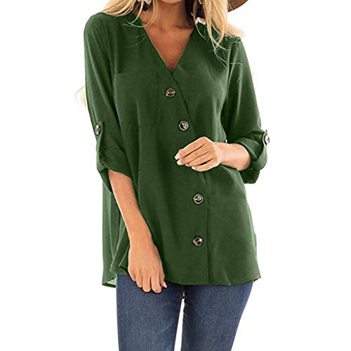 Byyong Solid Color Long Sleeve Shirts for Women Fashion V Ne