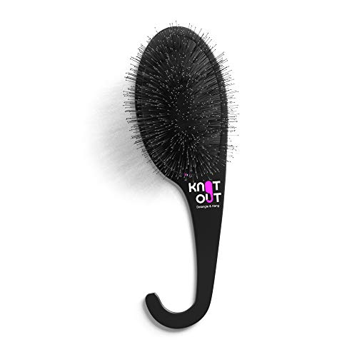 Knot Out Detangling Hair Brush with Hook, Detangle & Hang, Black, Use in Wet and Dry Hair (Black)