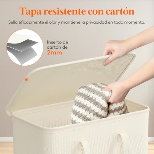 Cesto Ropa Sucia Estrecho con Tapa, Cesta Ropa Sucia con Asas Extendidas, Cesta de Almacenamiento, Cubo Ropa Sucia Pequeño Plegable para Baño, Dormitorio, Lavadero, 65 L, Blanco