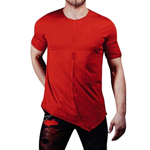 Xmiral-T-Shirt-Camicia-a-Maniche-Corte-con-Risvolto-Moda-Casual-Slim-da-Uomo