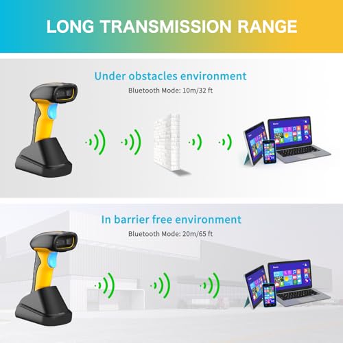 NETUM Upgraded QR Industrial Bluetooth Barcode Scanner with Charging Dock, Wireless 2D 1D Bar Code Reader 2600mAh Drop Protection Shock Dust Proof Hands Free for Windows Mac Android iOS (RD-1200)