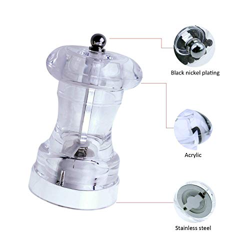 Haku Pepper Grinders,Clear Acrylic Creative Hand Operated Salt and Pepper Mill Set, Salt Shakers with Ceramic Grinding Core FDA Certification of Food Grade Acrylic - 1 Piece - Thumbnail 2