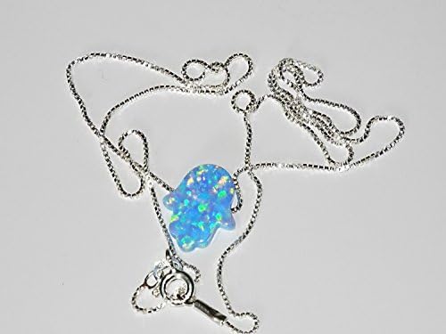 BLUE Opal Hamsa Necklace POWDER LIGHT BLUE and 925 BOX Silver Chain