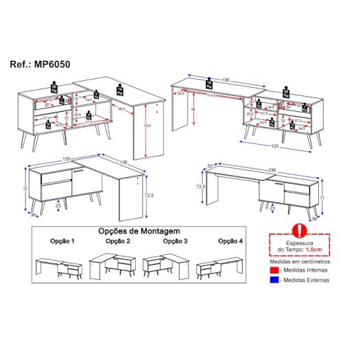 Multimóveis Mesa Gamer em L para Computador 2 Portas 1 Gaveta Arena MP6050 Preto