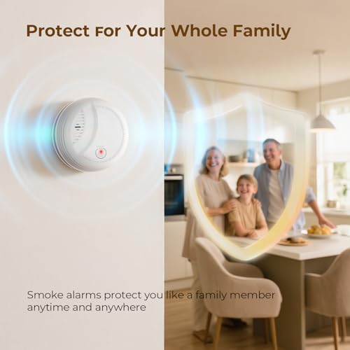 Hapippofa Interlinked Smoke Alarms for Home,10 Year Sensor Life Fire Alarms with Test/Silent Button, Replaceable 9V Battery Powered Smoke Detector,Conforms to EN 14604 Standard,3 PCS