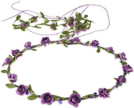 Accesyes Floral Headband Women Hair Wreath Flower Girls Crown Baby Show Party Supply (Purple)