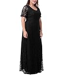 Daci Women's Plus Size Floral Lace Short Sleeve Wedding Formal Maxi Dress