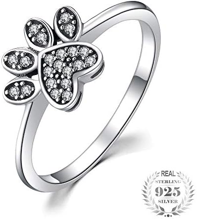 ZHOUYF RINGS fashionring Vintage Dog Paw Fingerprint Pave 0.2Ct Cubic Zirconia Ring 925 Sterling Silver Fashion Gift Silver Rings For Women