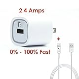 [Quick Charger Set] iPhone Charger & 2.4 Amp Wall Charger - BE - iPhone 5, 6, & 7 iPad Air iPod Touch. 3 Ft USB to 8 pin charger for Data/Sync & Charging Cable. iOS 10+