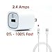 [Quick Charger Set] iPhone Charger & 2.4 Amp Wall Charger - BE - iPhone 5, 6, & 7 iPad Air iPod Touch. 3 Ft USB to 8 pin charger for Data/Sync & Charging Cable. iOS 10+
