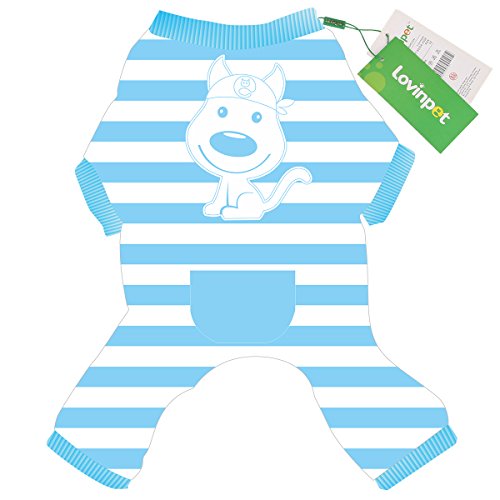 LovinPet Puppy Pajamas Dog Poodle Chihuahua Jumpsuit Boxer Bulldog Dog Striped Dress for Small Dog Onesie Cozy soft Pet Pjs Dog Cloth (Blue or Pink)