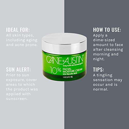CANE + AUSTIN Facial Moisture Cream with Glycolic Acid, Anti Aging Face