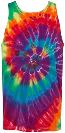 Bright Flourescent Rainbow Swirly Spiral Unisex Adult Tie Dye Tank Top Shirt
