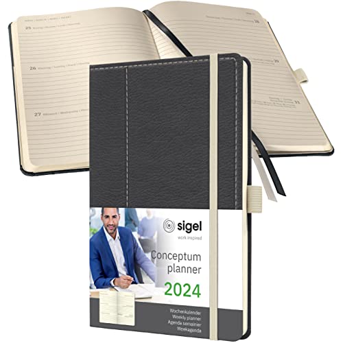 SIGEL C2457 Conceptum Agenda semanal 2024, diseño Casual, 13,5 x 20,3 cm, tapa dura, 192 páginas, gris, blanco