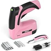 SHALL Pink Electric Staple Gun, 2 in 1 Cordless Upholstery Stapler Nail Gun for Wood, 4V Rechargeable Brad Nailer Kit w/ 2500