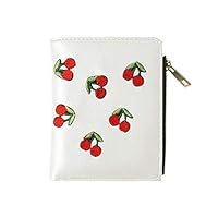 Oufenli Wallet for Women Girls Cherry Embroidery Multi-Card Holder Package Mini Hasp Clutch Coin Purse (White)