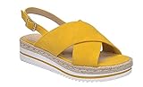 SODA Topic Casual Espadrilles Trim Rubber Sole Flatform Studded Wedge Buckle Ankle Strap Open Toe Sandal (8, Mustard-Glor)