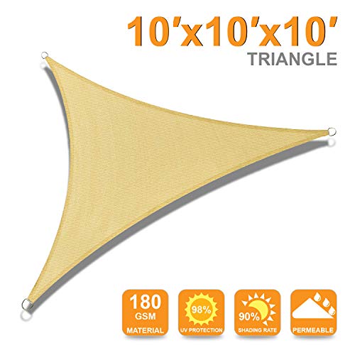 OUTDOOR WIND 10’x10’x10′ Sun Shade Sail Triangle Sail Shade Canopy for Patio L ...