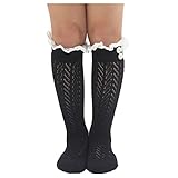 Jelinda Girl's Cotton Lace Button Boot Cuffs Toppers Leg Warmer Socks (Stockings-Black)