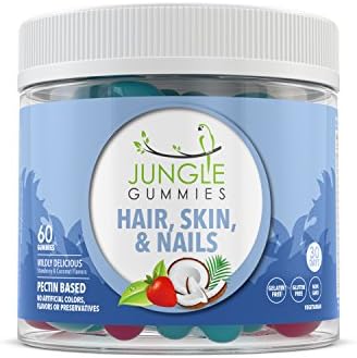 Jungle Gummies | Natural Supplement with Biotin and Vitamins D and B12 | Supports Healthy Hair, Skin and Nails | Non-GMO, Gelatin, Gluten and Allergen Free | 60 Gummies