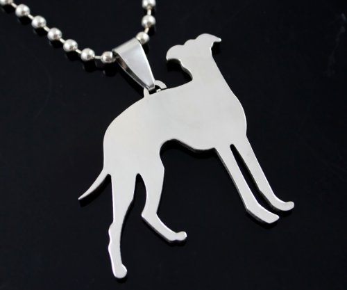 Stainless Steel Greyhound Dog Front Silhouette Pet Dog Tag Breed Collar Charm Pendant Necklace