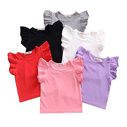 Infant Toddler Baby Girl Top Basic Plain Ruffle T-Shirt Blouse Casual Clothes (0-6 Months, Pink)