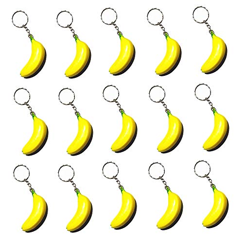 iMagitek 15 Pack Banana Keychains for Kids Party Favors Supplies, School Carnival Prizes, Party Bag Gift Fillers, Banana Stress Relieve Toy
