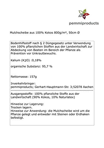 Mulchscheiben aus 100 % Kokos, 100er Pack, Durchmesser: 50 cm,ca. 0,7 cm dick, (EUR 3,45 je Stück), Matte geeignet als Unkrautschutz, Winterschutz, Pflanzenschutz, 100% biologisch abbaubar, nachhaltig – Bild 3