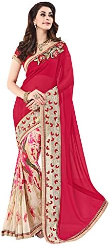 Indian Designer Saree Georgette Print And Embroidery Red Branded Stylish Party Wear Saree (SS-5137)
