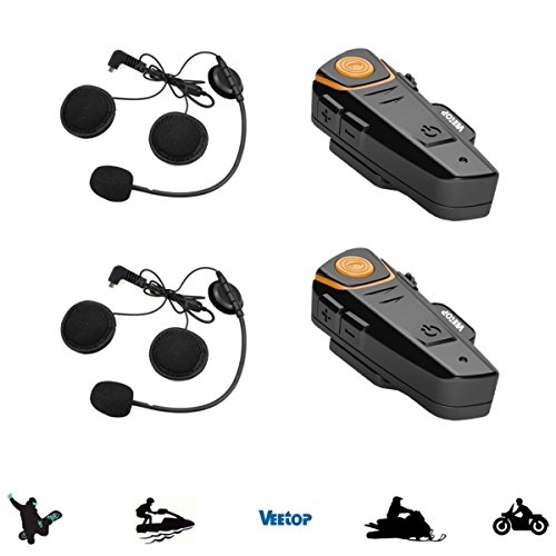 Bluetooth Motorcycle Helmet Headset Intercom, Veetop 1000M Water Resistant 2 or 3 Riders Bluetooth Motorcycle Motorbike Communication System for GPS/Walkie-Talkie, Hands Free & FM Radio（2 Pack） - Thumbnail 5