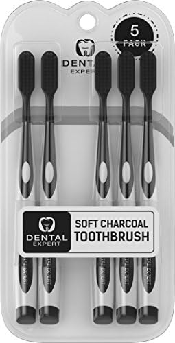 5 Pack Charcoal Toothbrush [GENTLE SOFT] Slim Teeth Head Whitening Brush for Adults & Children - Ultra Soft Medium Tip Bristles (Black)