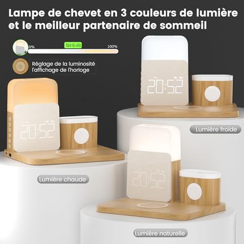COLSUR 7 in 1 Induction Charger for Apple Watch iPhone AirPods, Samsung Charging Station, Bedside Lamp, Touch Room, Alarm Clock, Phones Accessories Wireless 17/16/15/14/13, Room Decoration