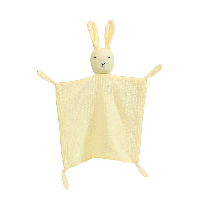 GERUI Comfort Blanket, Cuddly Blanket with Rabbit Head, Double Layer Tulle Made of 100% Organic Cotton, Baby Gift for Birth Boy and Girl. (Yellow)