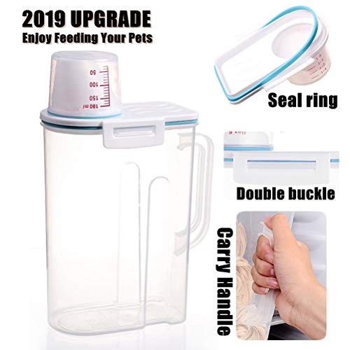Pet Food Storage Container with Measuring Cup, Pour Spout and Seal Buckles Food Dispenser for Dogs Cats (Airtight)