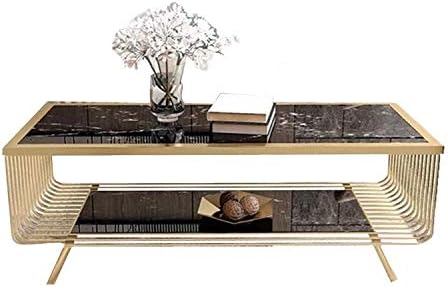 Nordic Living Room Marble Coffee Table, Rectangular Creative Simple Tempered Glass Table,1